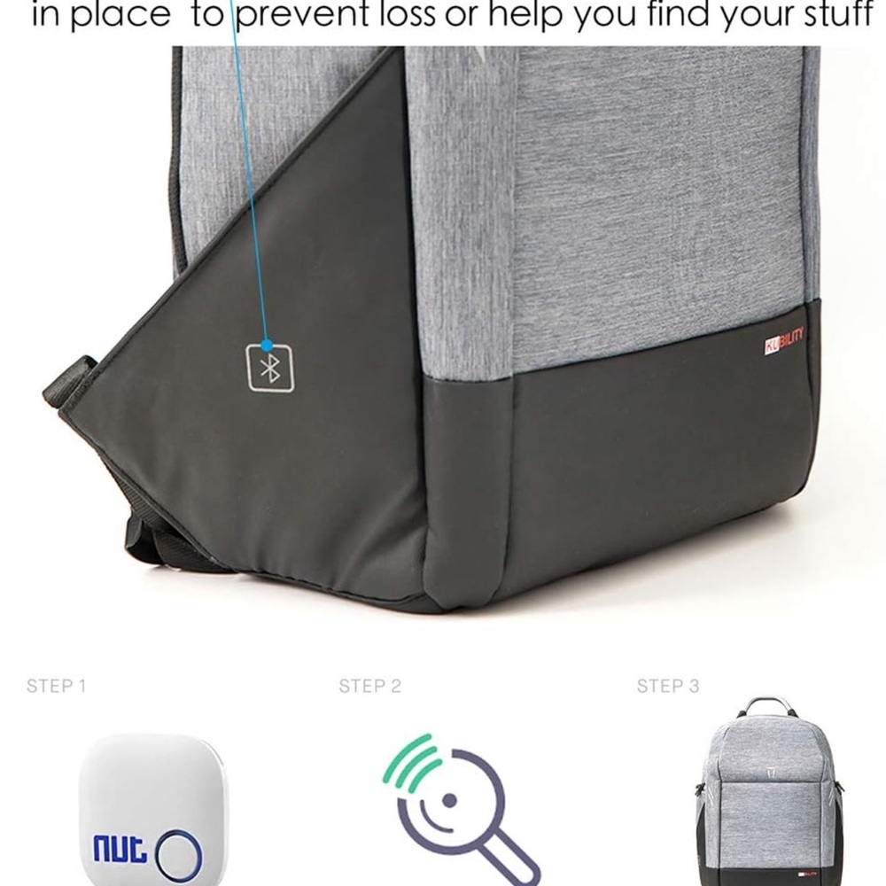 Bluetooth Backpack bookbag Great Gray KUWOW Bluetooth Tracking bag like New - Picture 8 of 12